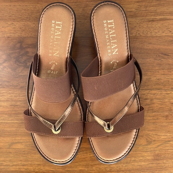 ITALIAN SHOEMAKERS ELASTIC WEDGE SANDALS - Picture 7 of 14